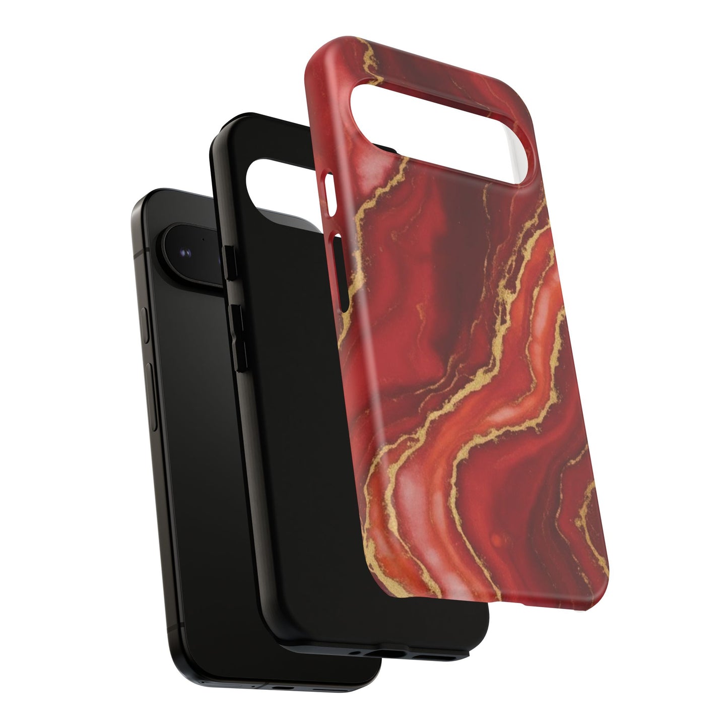 Red Agate Marble Phone Case – Gold Vein Luxury Stone Tough Case (iPhone, Samsung, Pixel)