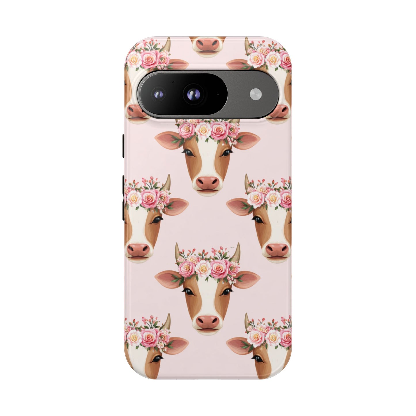 Floral Cow Phone Case – Cute Pink Cow Print Tough Protective Case for Iphone, Samsung Galaxy and Pixel