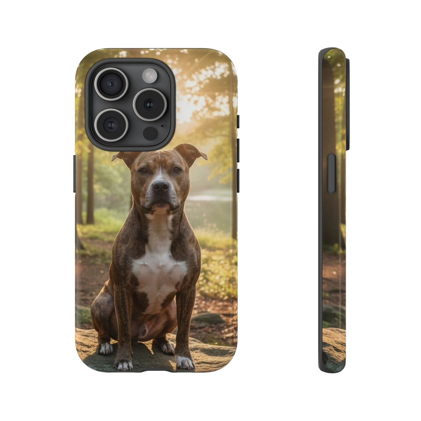 Pitbull Portrait Phone Case | Dog Lover Tough Case, Sunset Forest