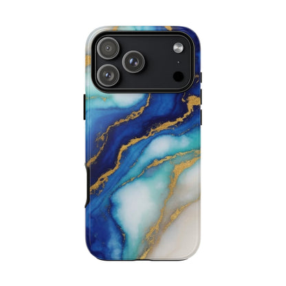 Blue & Gold Marble Phone Case – Luxury Resin Art Tough Case (iPhone, Samsung, Pixel)