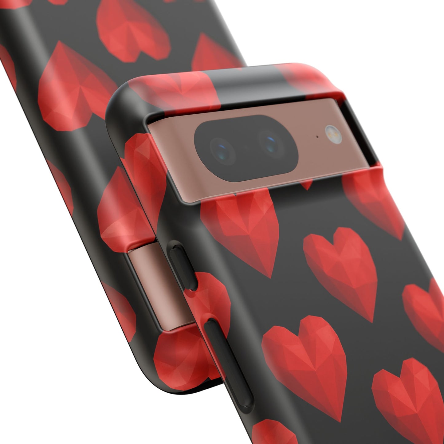 Red Heart Phone Case – Geometric Heart Pattern Tough Case (Black)