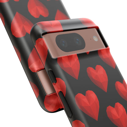 Red Heart Phone Case – Geometric Heart Pattern Tough Case (Black)