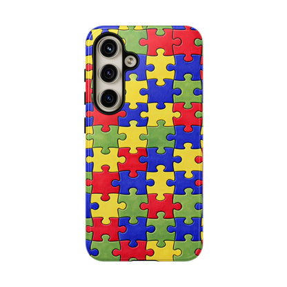 Colorful Puzzle Phone Case, Autism Awareness Jigsaw Design, Tough Protective Case, iPhone & Samsung Case, Vibrant Puzzle Pattern
