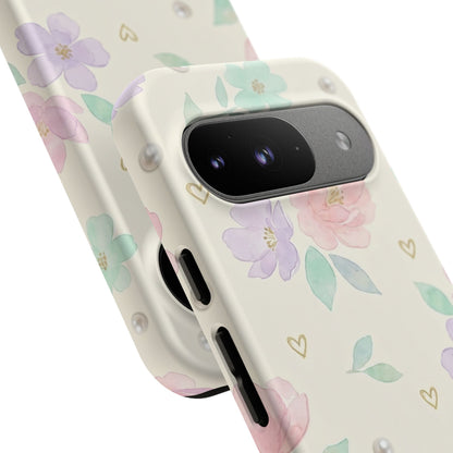 Pastel Floral Phone Case – Coquette Watercolor Flower Hearts Tough Case (iPhone, Samsung, Pixel)