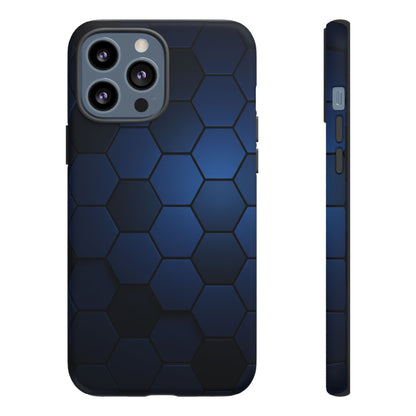 Blue Hexagon Gradient Phone Case | Honeycomb Geometric Tech Aesthetic | Minimalist Tough Case for iPhone & Samsung