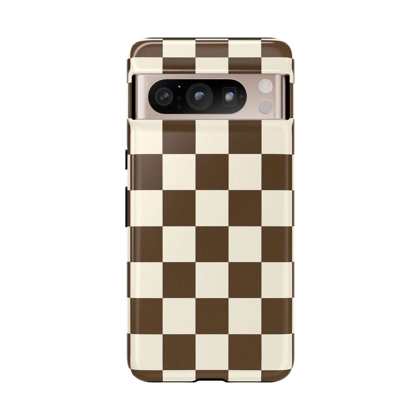 Mocha Checkerboard Phone Case | Neutral Aesthetic Checkered iPhone & Samsung Tough Case