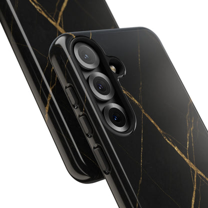 Black Marble Phone Case with Gold Veins | Minimal Luxury Tough Case