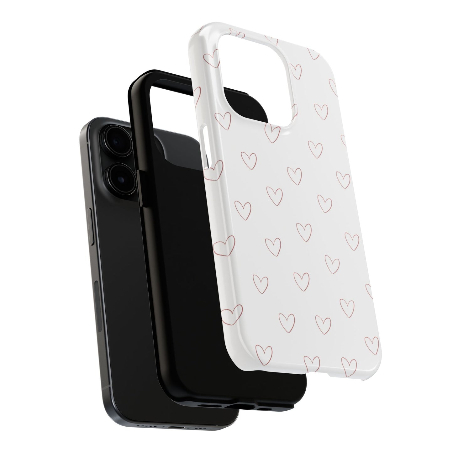 Hand-Drawn Hearts Tough Phone Case | Minimal Pink Heart Pattern