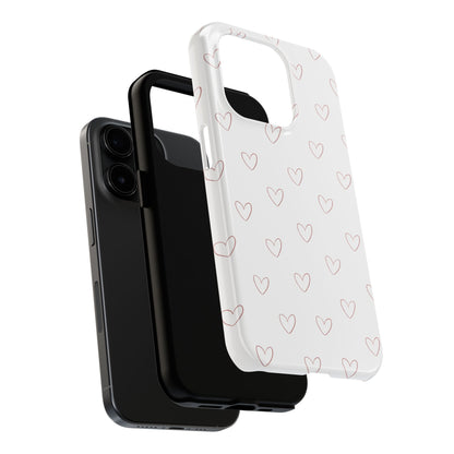 Hand-Drawn Hearts Tough Phone Case | Minimal Pink Heart Pattern