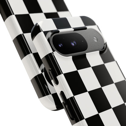 Black & White Checkerboard Phone Case – Classic Aesthetic Tough Protective Case