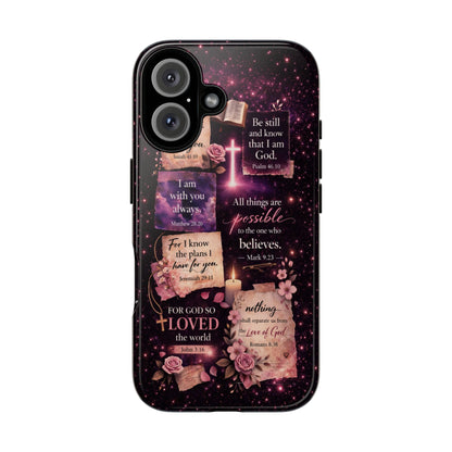 Christian Bible Verse Phone Case Pink Floral Faith Tough Protective Cover Gift