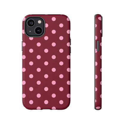 Pink Polka Dot Phone Case – Cute Aesthetic Tough Protective Phone Cover for Iphone, Samsung Galaxy and Pixel