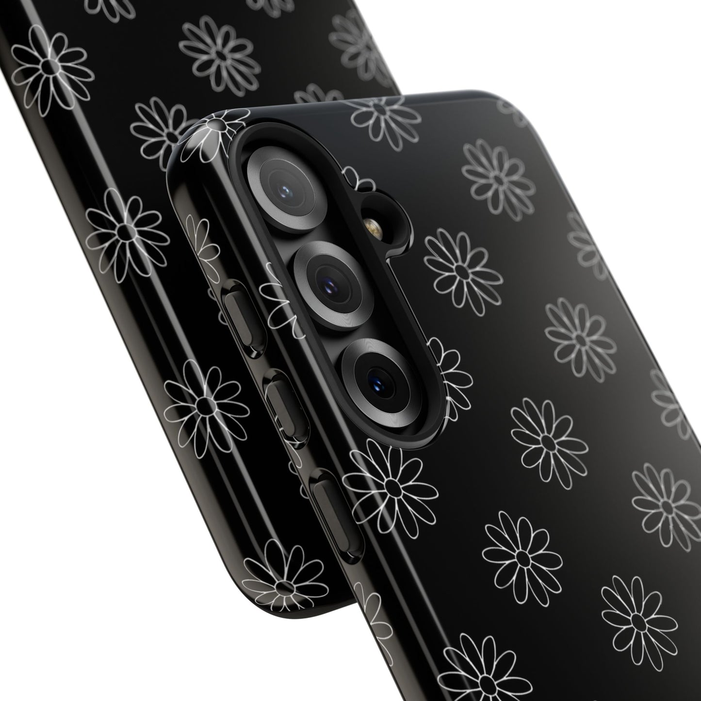 Black Daisy Floral Phone Case – Slim Protective Tough Case for Iphone, Samsung Galaxy and Pixel