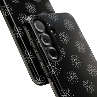 Black Daisy Floral Phone Case – Slim Protective Tough Case for Iphone, Samsung Galaxy and Pixel