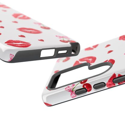 Red Lips & Cherry Phone Case – Y2K Retro Aesthetic Tough Cover