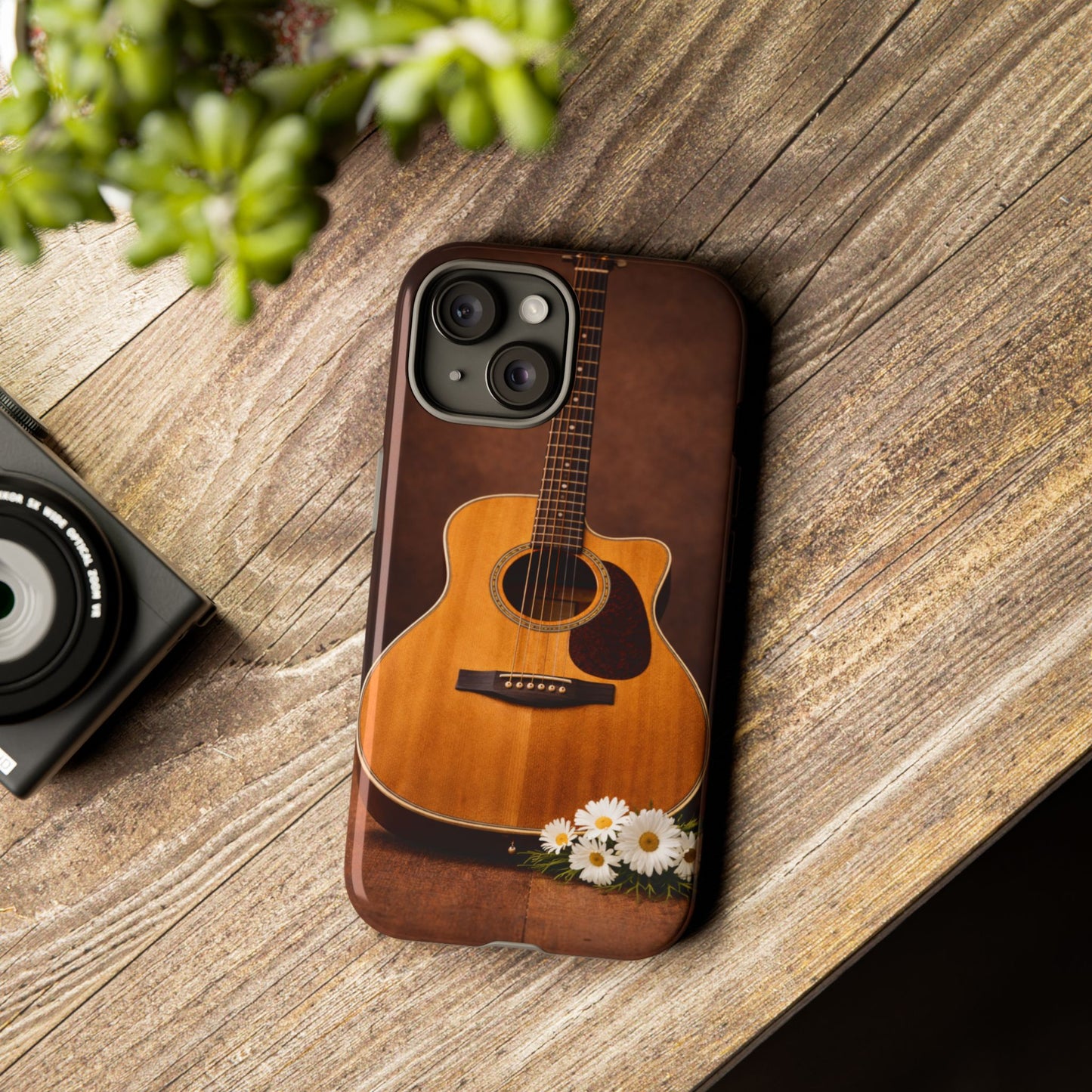 Acoustic Guitar Daisy Phone Case | Rustic Music Lover Tough Cover