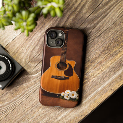 Acoustic Guitar Daisy Phone Case | Rustic Music Lover Tough Cover