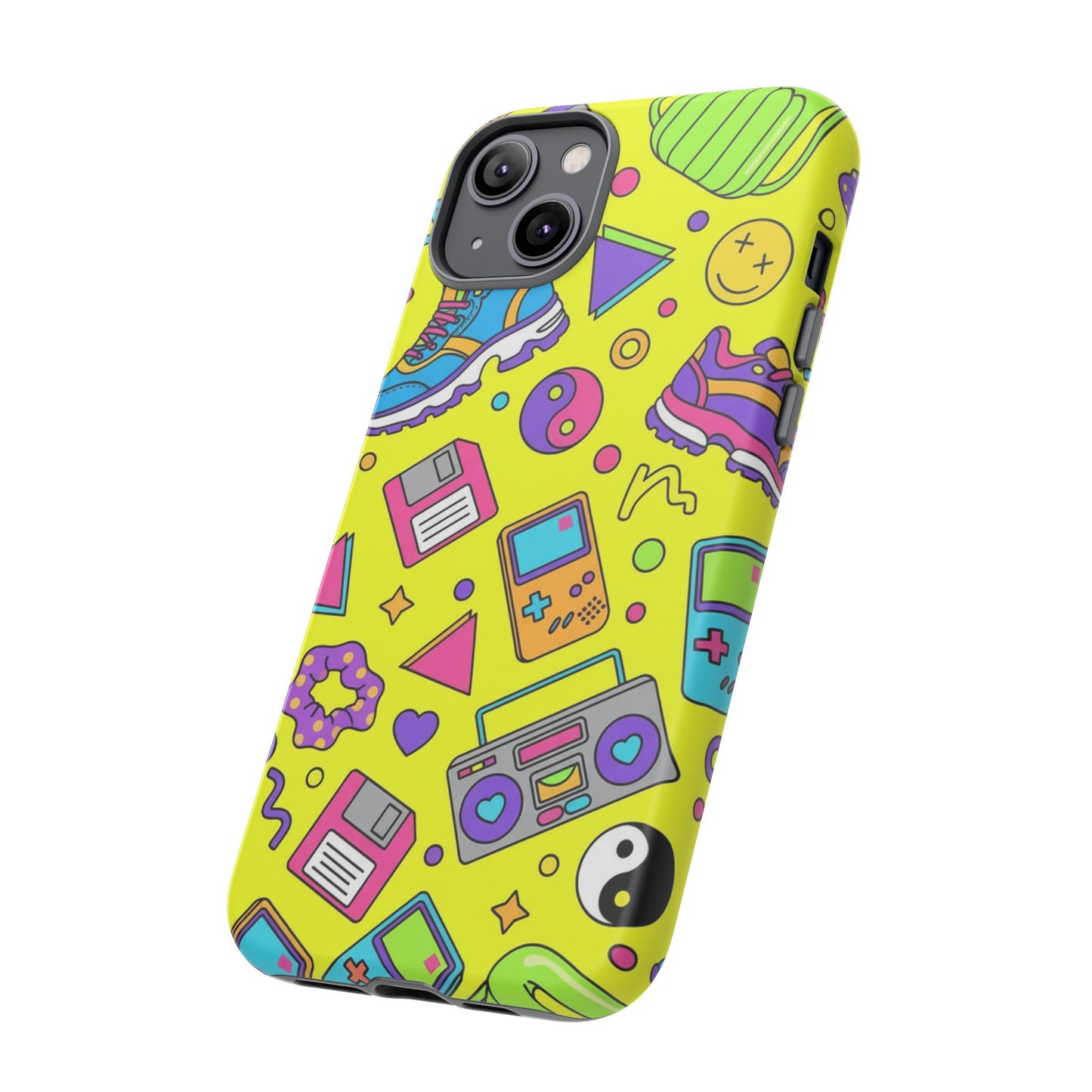 90s Retro Neon Phone Case – Y2K Nostalgia Colorful Icons Tough Protective Case