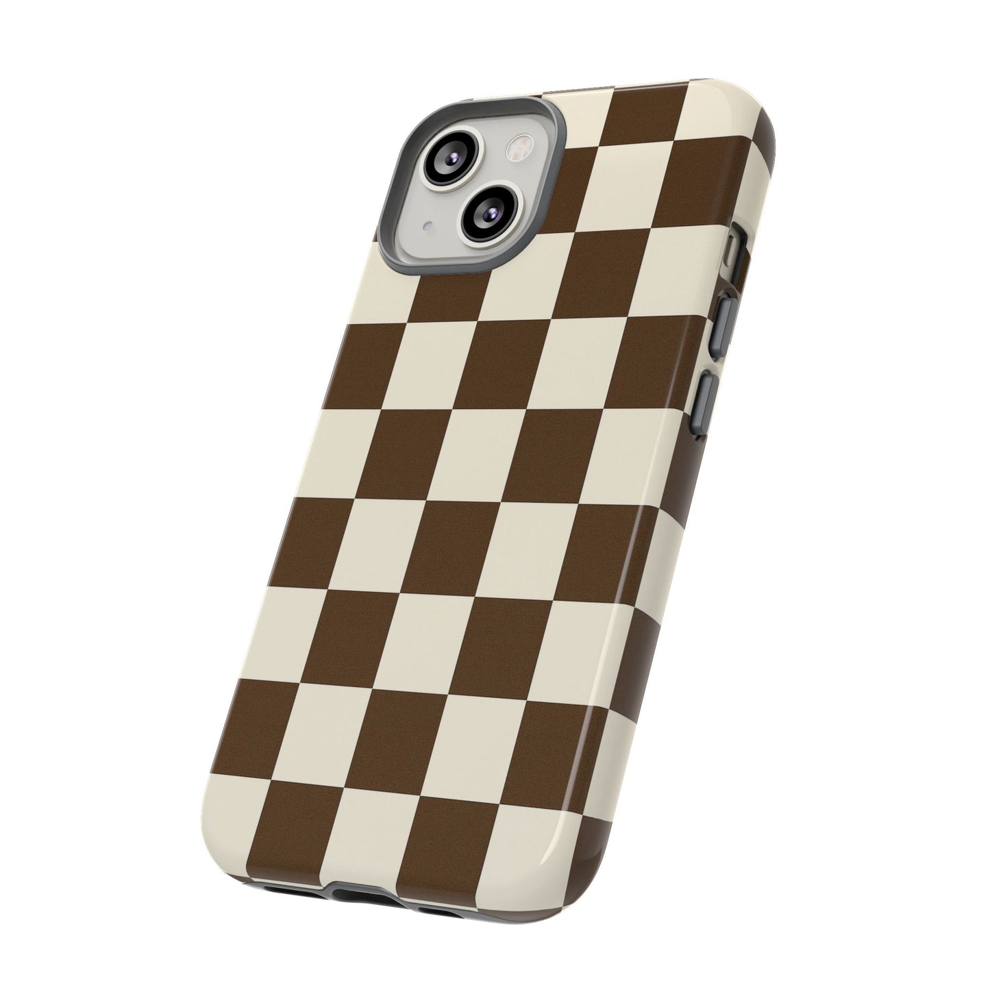 Mocha Checkerboard Phone Case | Neutral Aesthetic Checkered iPhone & Samsung Tough Case