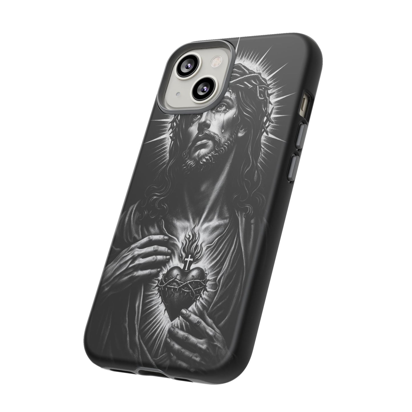 Jesus Sacred Heart Phone Case Black White Christian Faith Aesthetic
