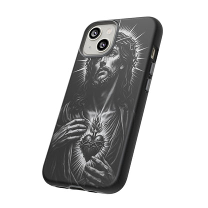 Jesus Sacred Heart Phone Case Black White Christian Faith Aesthetic