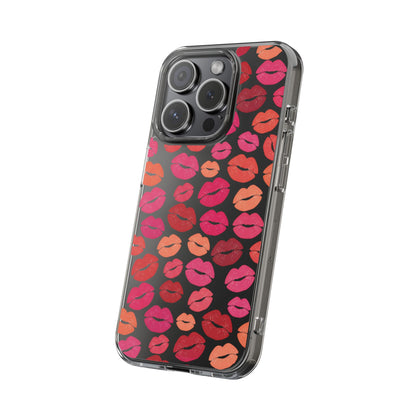 Kiss Print Clear Phone Case | Red Lip Pattern Impact-Resistant Case