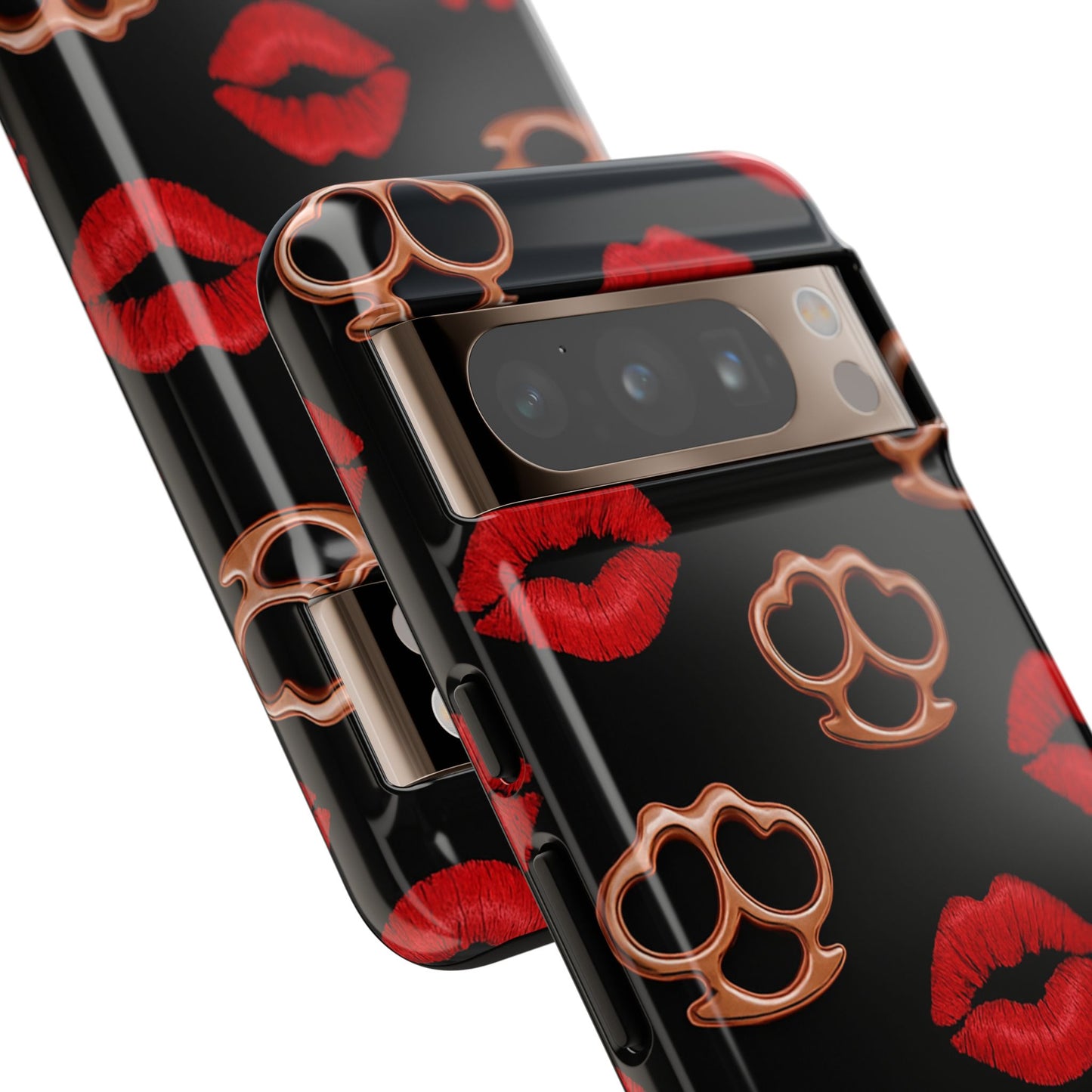 Red Lipstick & Knuckle Duster Phone Case | Bold Kiss Print Tough Protective Cover for Iphone, Samsung Galaxy and Pixel