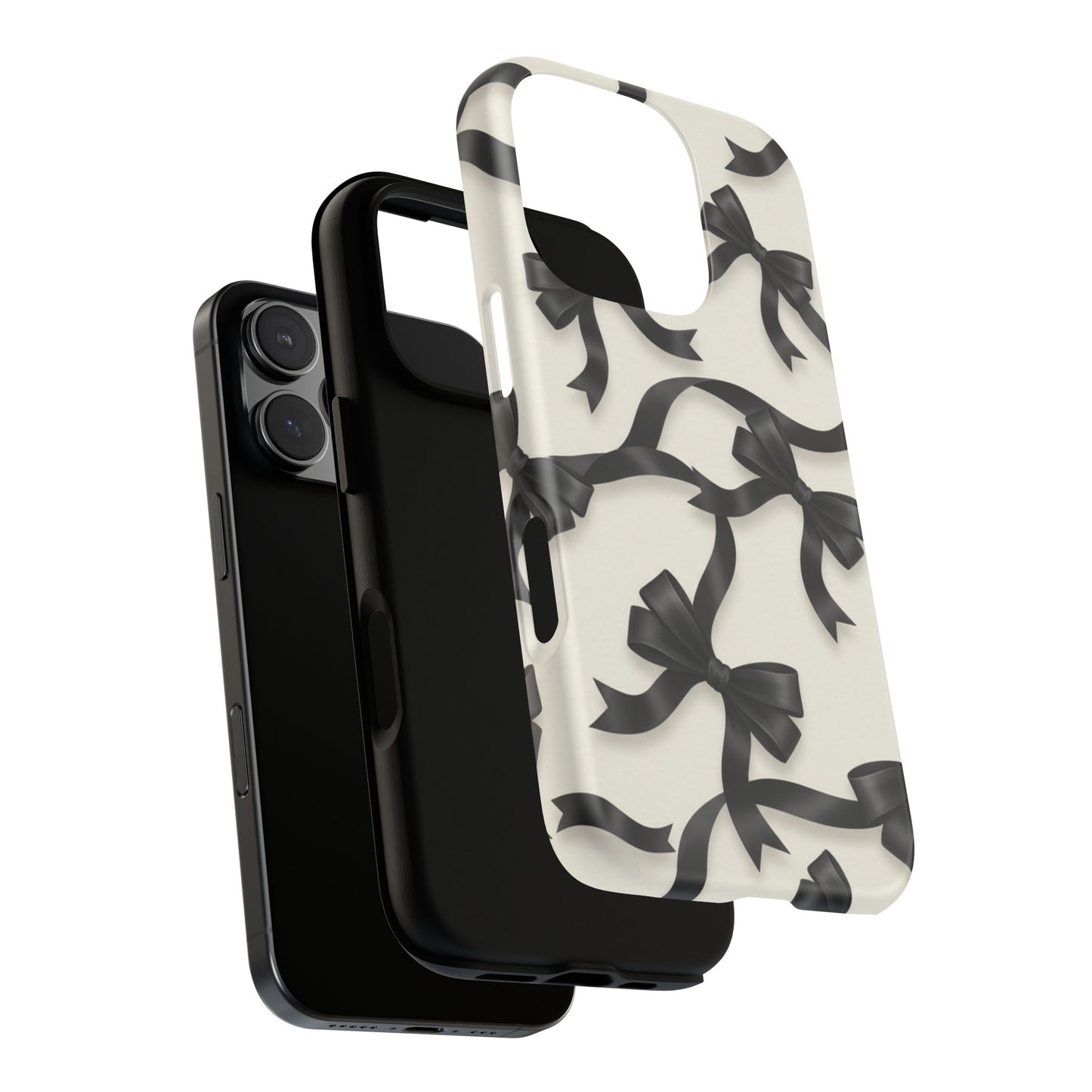 Black Ribbon Bow Phone Case, Minimal Bow Pattern Tough Protective Case