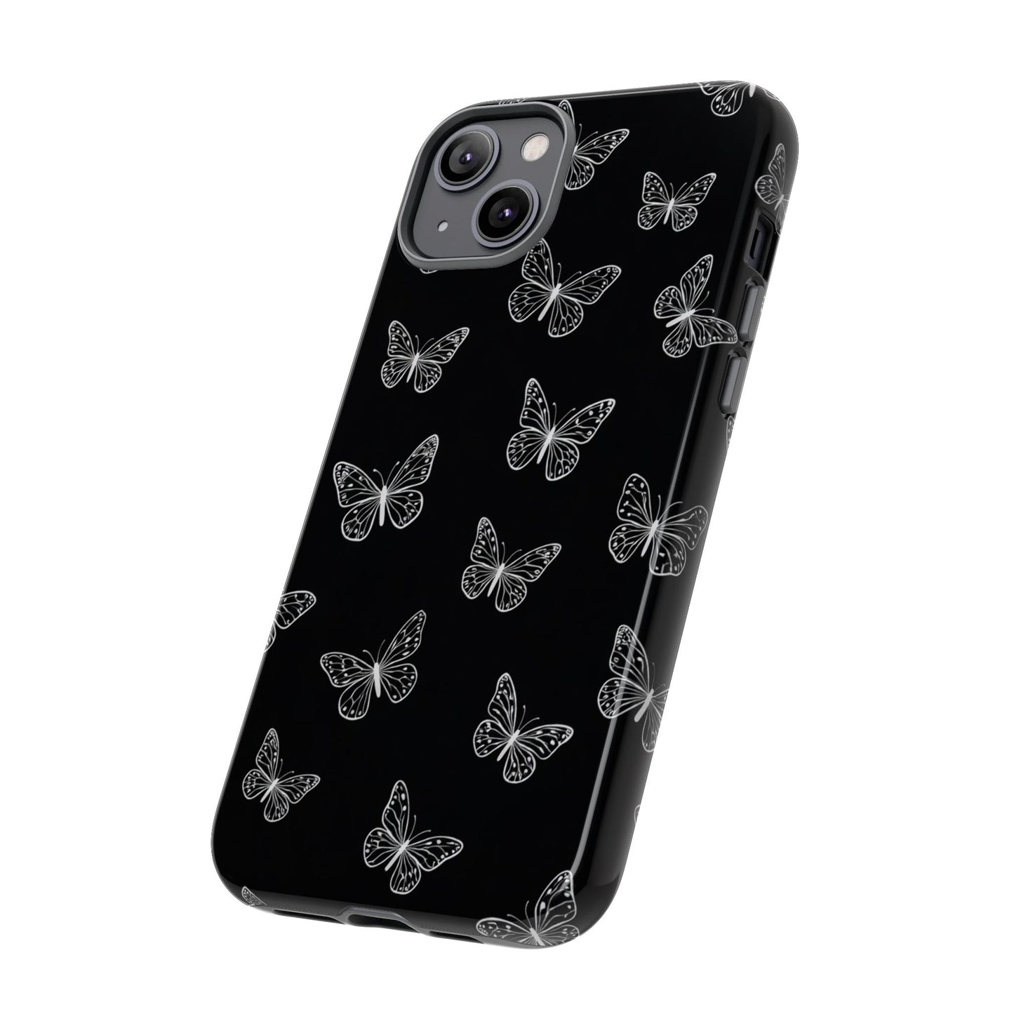 White Butterfly Pattern Phone Case – Dark Aesthetic Monochrome Tough Cover