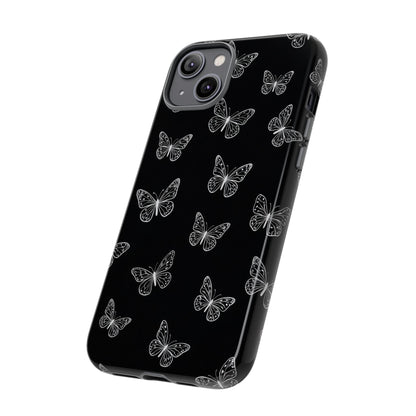White Butterfly Pattern Phone Case – Dark Aesthetic Monochrome Tough Cover
