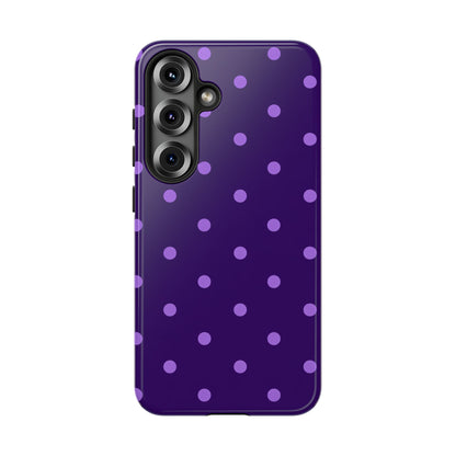 Purple Polka Dot Tough Phone Case – Cute Stylish Durable Protective Cover for Iphone, Samsung Galaxy and Pixel