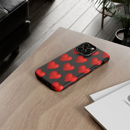 Red Heart Phone Case – Geometric Heart Pattern Tough Case (Black)