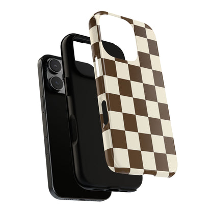 Mocha Checkerboard Phone Case | Neutral Aesthetic Checkered iPhone & Samsung Tough Case