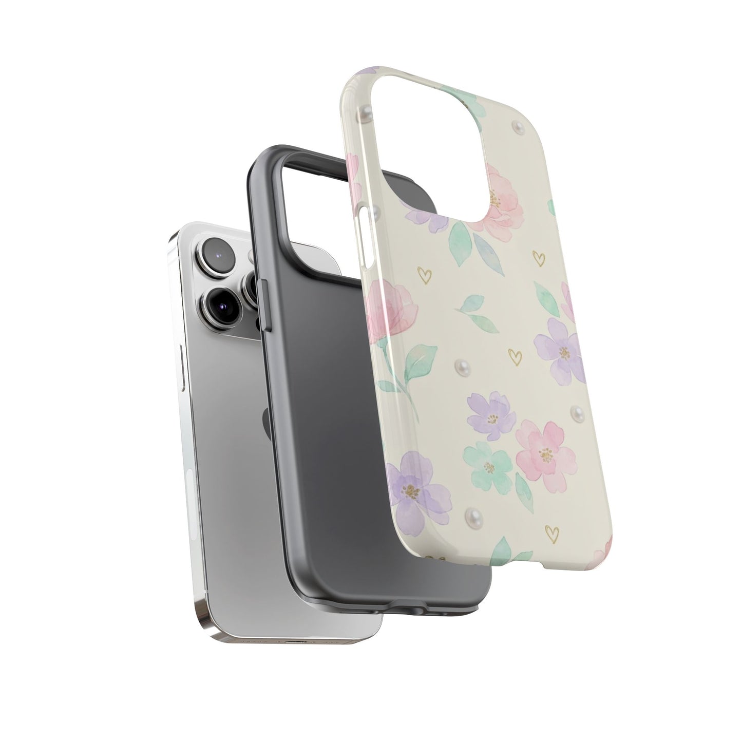 Pastel Floral Phone Case – Coquette Watercolor Flower Hearts Tough Case (iPhone, Samsung, Pixel)