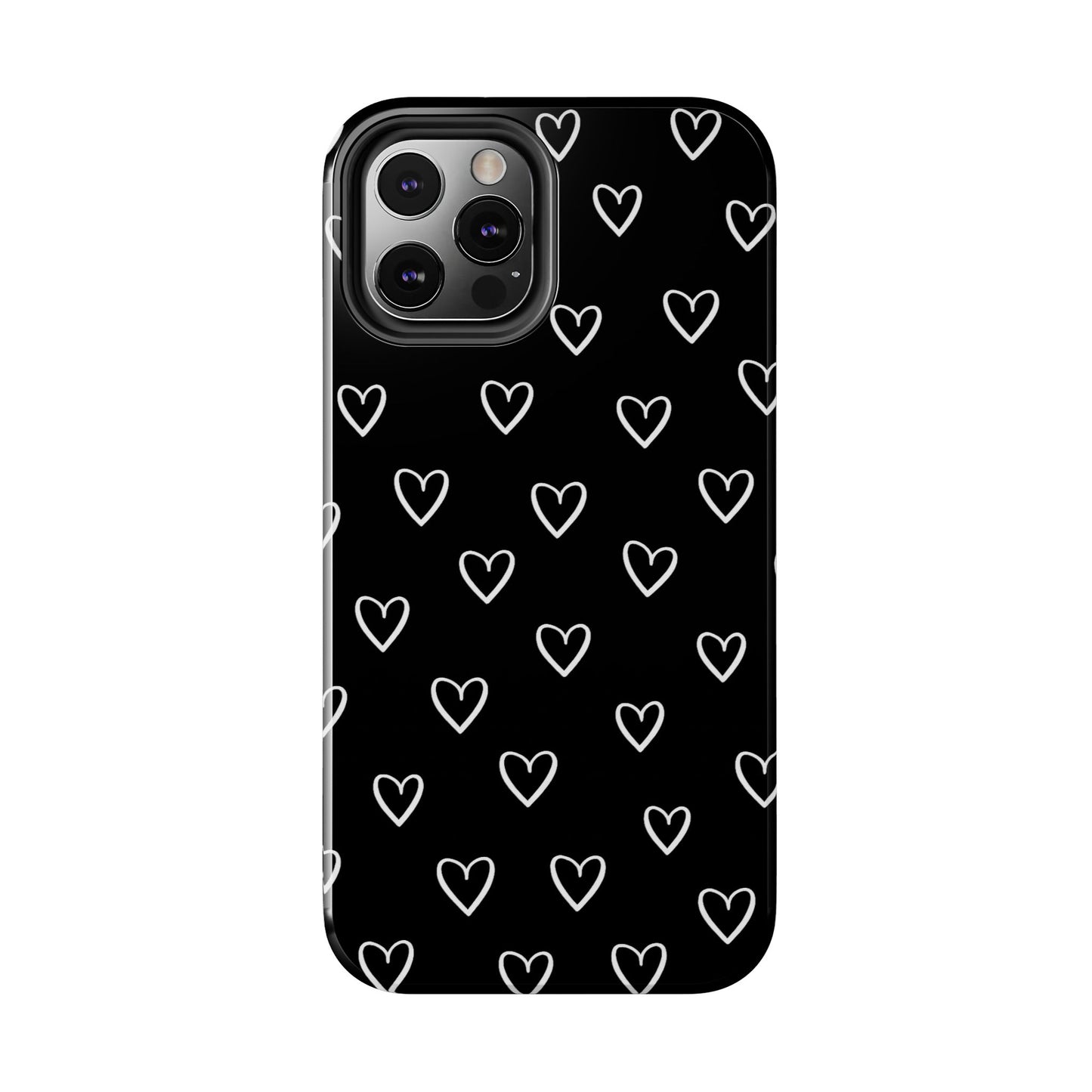 Doodle Heart Phone Case – Minimal Black & White Heart Pattern | Tough Protective Case