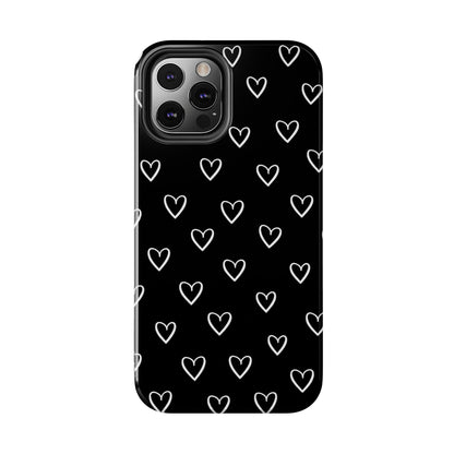 Doodle Heart Phone Case – Minimal Black & White Heart Pattern | Tough Protective Case