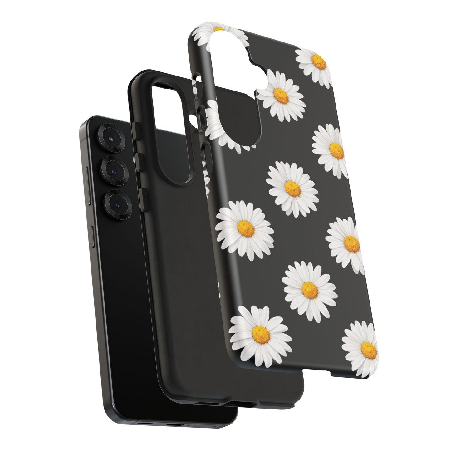 Black Daisy Floral Tough Phone Case – Cute Protective Cover for Iphone, Samsung Galaxy and Pixel