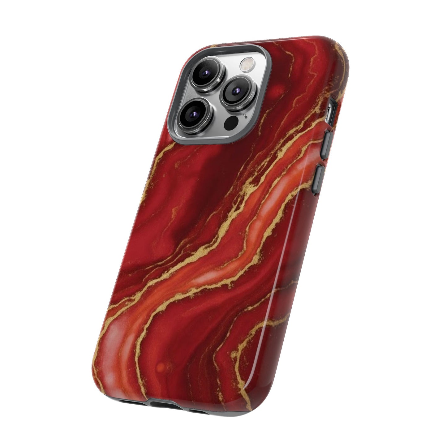 Red Agate Marble Phone Case – Gold Vein Luxury Stone Tough Case (iPhone, Samsung, Pixel)