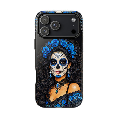 Blue Sugar Skull Woman Phone Case – Day of the Dead Aesthetic Tough Cover