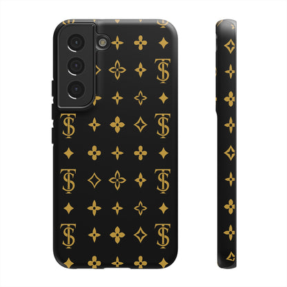 Gold Monogram Pattern Tough Phone Case | Black & Gold Luxury Design for Iphone, Samsung Galaxy and Pixel