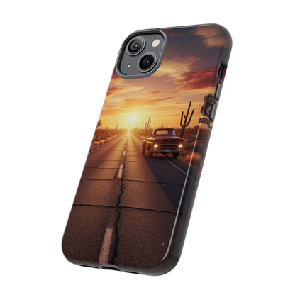 Route 66 Sunset Desert Highway Phone Case – Road Trip Travel Aesthetic Tough Case
