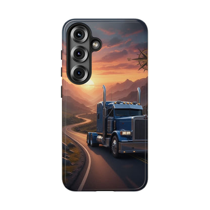 Semi Truck Sunset Phone Case | Trucker Gift | Diesel Truck Highway Road iPhone & Samsung Tough Protective Case
