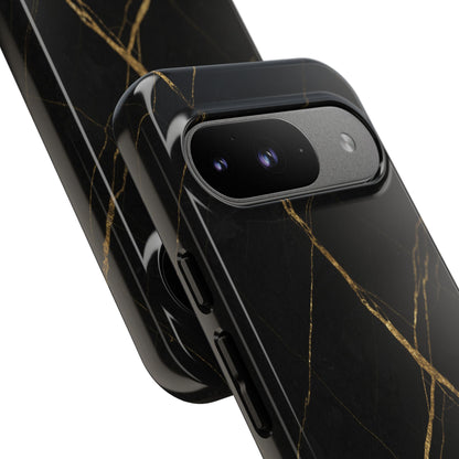 Black Marble Phone Case with Gold Veins – Luxury Minimal Aesthetic Tough Case
