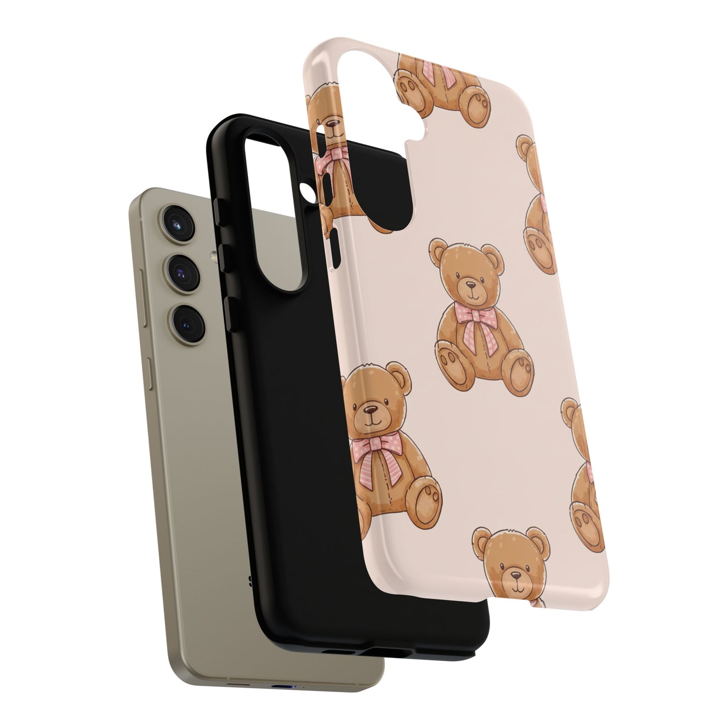 Teddy Bear Phone Case | Cute Coquette Aesthetic Pink Bear Pattern Case | Kawaii Soft Girl iPhone & Samsung Tough Protective Case