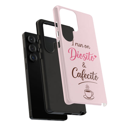 I Run on Diosito y Cafecito Phone Case, Pink Aesthetic Latina Faith Coffee Case, Girly Protective iPhone Samsung Cover
