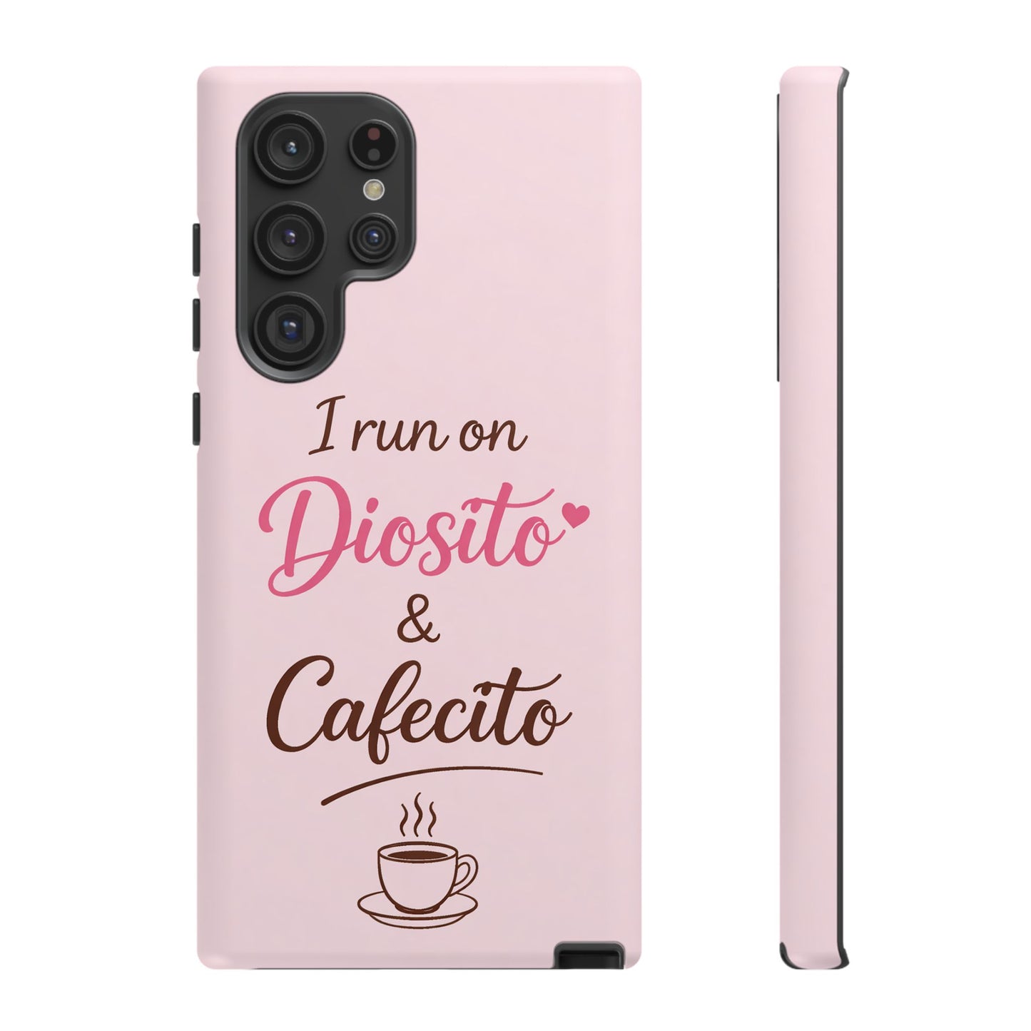 I Run on Diosito y Cafecito Phone Case, Pink Aesthetic Latina Faith Coffee Case, Girly Protective iPhone Samsung Cover