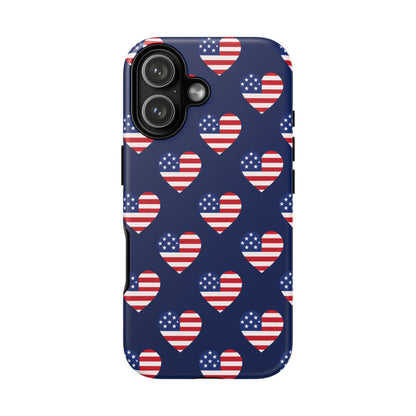 Patriotic American Flag Heart Phone Case – Tough Shockproof, USA Stars & Stripes for Iphone, Samsung Galaxy and Pixel