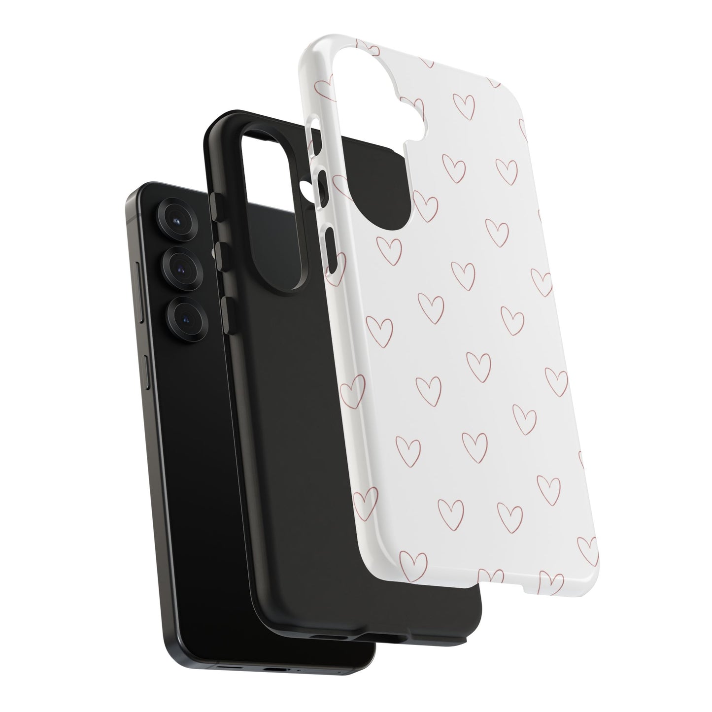 Hand-Drawn Hearts Tough Phone Case | Minimal Pink Heart Pattern