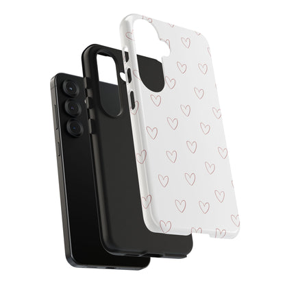 Hand-Drawn Hearts Tough Phone Case | Minimal Pink Heart Pattern