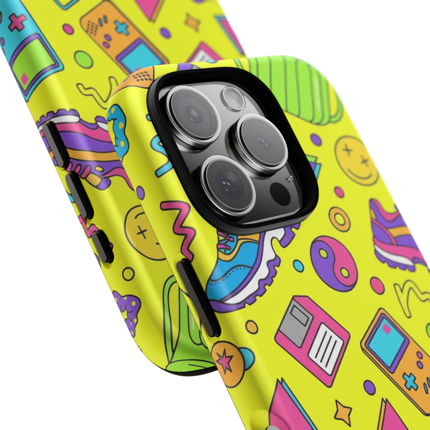 90s Retro Neon Phone Case – Y2K Nostalgia Colorful Icons Tough Protective Case